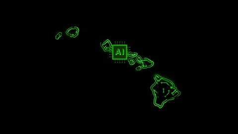 Hawaii State Map AI Chipset Technology Opener Stock Footage 337092919