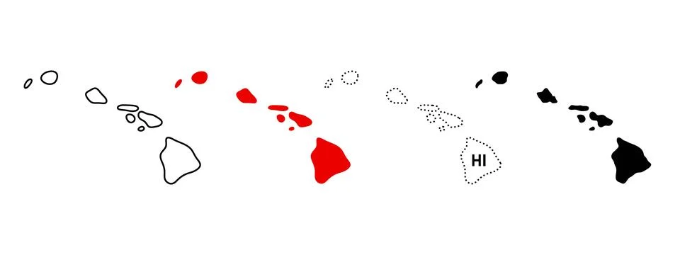 Hawaii state map icon. US state silhouette in outline, filled, dotted and l.. Stock Illustration