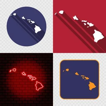 Hawaii State Map Icons Set, USA Silhouette Collection in Flat, Minimal and .. Stock Illustration