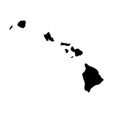 Hawaii, state of USA - solid black silhouette map of country area. Simple flat 스톡 일러스트