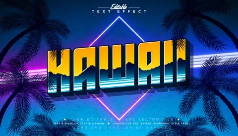 Hawaii Summer Beach Editable Text Effect Design Vector Graphic Style with Glo Illustrazione stock
