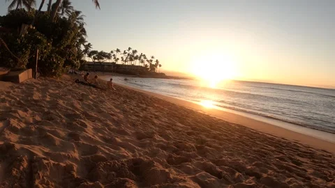Hawaii Sunset Beach Bay Stock Footage 244293746