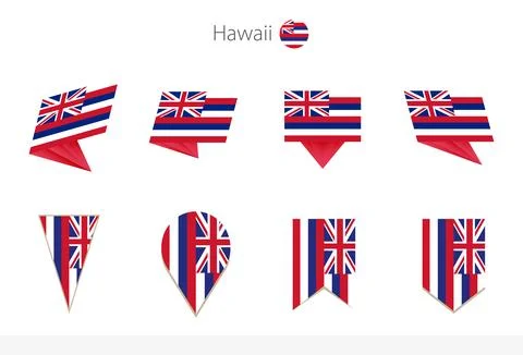 Hawaii US State flag collection, eight versions of Hawaii vector flags. 스톡 일러스트