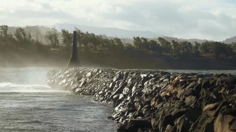 Hawaii Windy Waves Smash Rocks Stock Footage 36640852