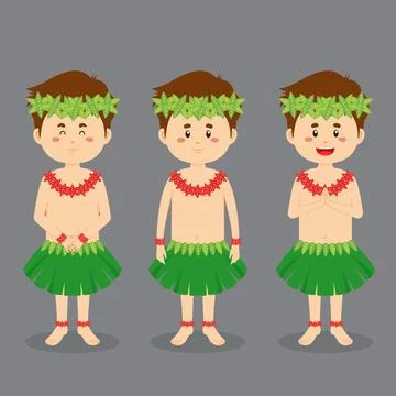 Hawaiian Character with Various Expression Stock Illustration