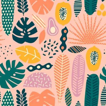 Hawaiian contemporary floral tropical seamless pattern in vector Stock Illustration