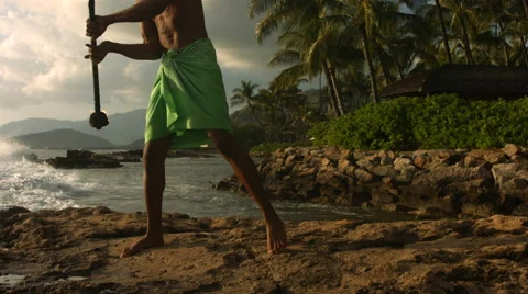 Hawaiian fire knife dancer performs, slow motion. Stock Footage 62280849