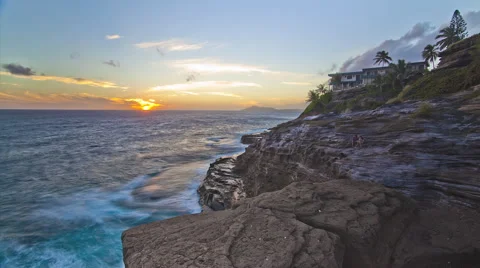 Hawaiian Ocean Cliffs Sunset Timelapse Video stock 61191965