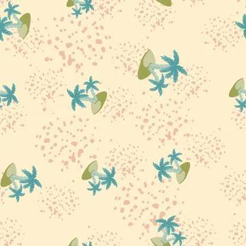 Hawaiian seamless pattern with blue random island and palm tree print. Light  Stockillustratie