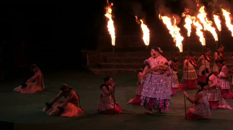 Hawaiian show natives torches Oahu Hawaii M HD Stock Footage