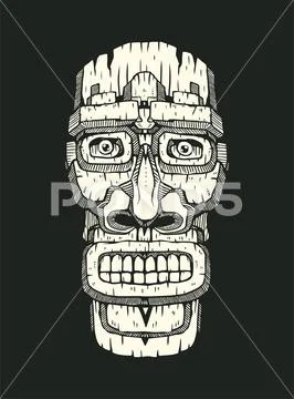 Hawaiian tiki statue mask. vector illustration: Graphic #146642585