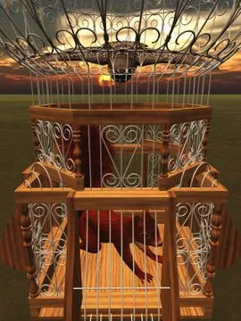 Hawk attacking squirrel in cage 3d rendering Stock Illustration