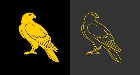 Hawk bird perched side view graphic icons in solid and line art styles Stock Illustration