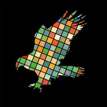 Hawk eagle falcon bird mosaic color silhouette animal background Illustrazione stock