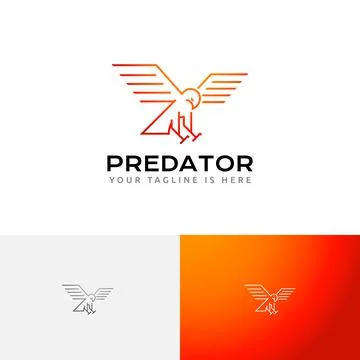 Hawk Eagle Falcon Wings Predator Bird Monoline Logo Template Stock Illustration