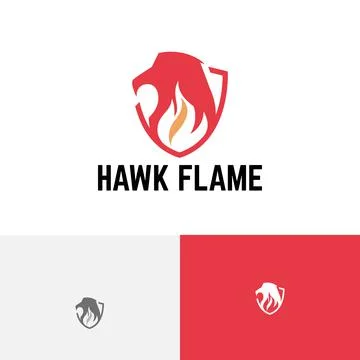 Hawk Flame Eagle Bird Fire Shield Animal Protection Logo Stock Illustration