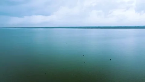 A hawk or Eagle circling the silent river in the morning, An areal view from Stock Footage 293066925