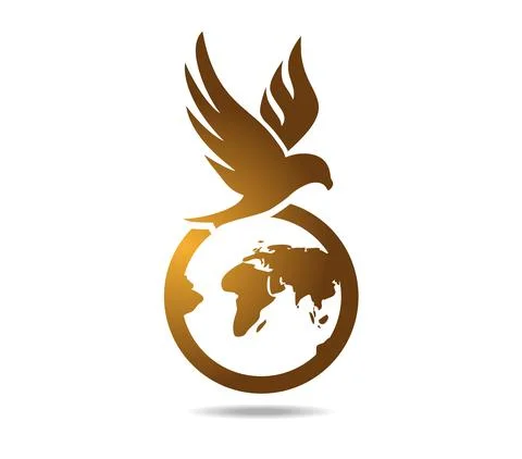 Hawk over the globe. Golden falcon over the planet earth. Logo Stock Illustration