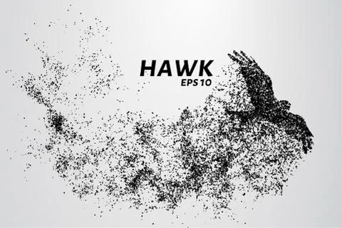 Hawk of the particles. The silhouette of a hawk consists of small circles. Stock Illustration