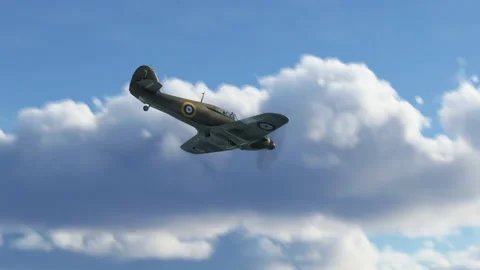 Hawker Hurricane fighter plane flying through clouds Stock Footage 205049231