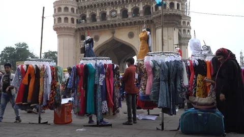 Hawkers at Charminar Stock Footage 103311410