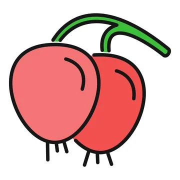 Hawthorn berry fruit flat line illustration icon Stock Illustration