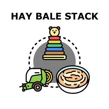 Hay bale stack creating farm vector concept Stock Illustration