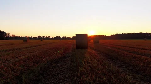 Hay bale at sunrise, camera pullback Stock Footage 340921347