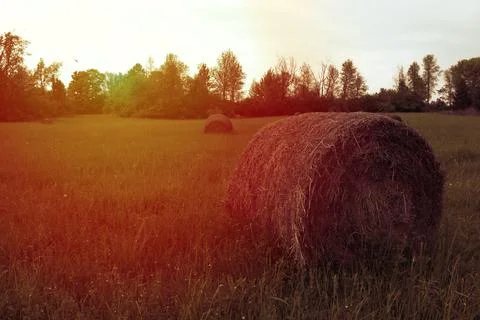 Hay Bale Sunset Stock Photos