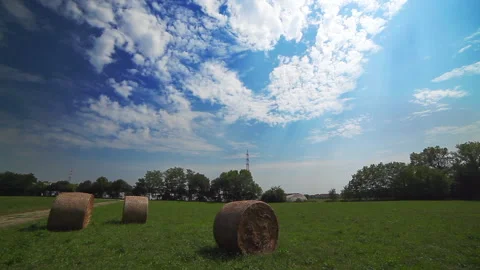 Hay Bales And Rays Between Clouds 動画素材 148794067