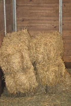 Hay bales in a barn Stock Photos