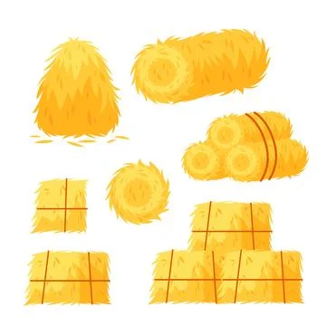 Hay bales Set. Haystack, rural hay rolled. Farm rural natural hay Stock Illustration