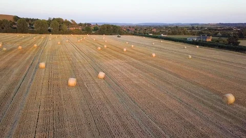 Hay bales at Sunset Stock Footage 92994848