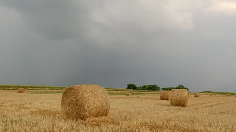 Hay bales in the sunset Stock Footage 122001989
