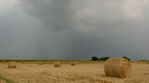 Hay bales in the sunset Stock Footage 122002060