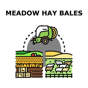 Hay baling process producing feed for livestock Stock Illustration