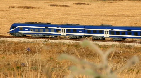 Hay field. fast train passing. Stock Footage 760750