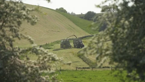 Hay making during spring, Baslow, Derbyshire, England Stock Footage 242423156