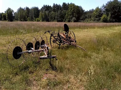 Hay rake and a hay tedder machines Stock Footage 80920882