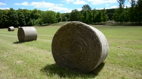 Hay roll in field summer 06svv Stock Footage 47215366