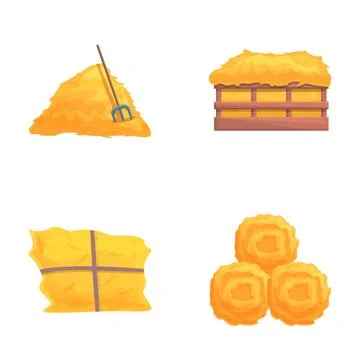 Hay stack icons set cartoon vector. Bale and stack of dry hay Stockillustratie