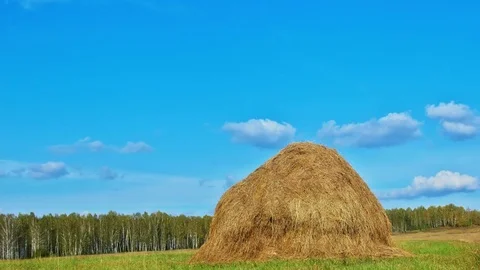 Hay Stack Under Blue Sky Stock Footage 80528250