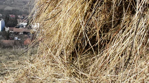 Hay stack village church  track left Stock Footage 24849201