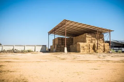 Hay Stack Wall. Straw bales. Stock Photos