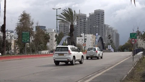 Hayarkon bridge, Tel Aviv. In background Yoo Towers Stock Footage 102794635