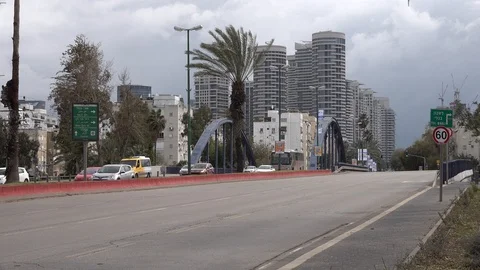 Hayarkon bridge, Tel Aviv. In background Yoo Towers Stock Footage 102798786