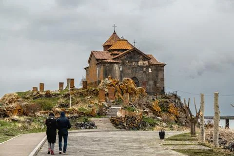 Hayravank Monastery on coast of Sevan Lake in Armenia Stock Photos