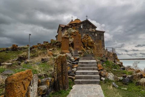 Hayravank Monastery on coast of Sevan Lake in Armenia Foto stock
