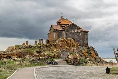 Hayravank Monastery on coast of Sevan Lake in Armenia Stock Photos