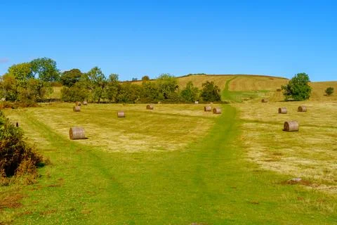 Haystack and countryside in Brecon Beacons National Park Stock Photos